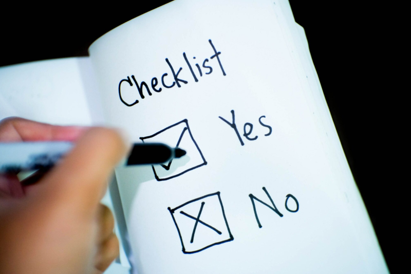 Checklist with yes and no check boxes.