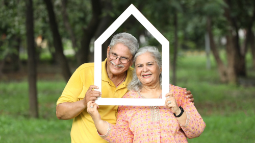 Happy couple in a frame representing senior-friendly alterations.